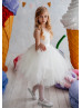 Ivory Lace Tulle Ruffle Knee Length Flower Girl Dress